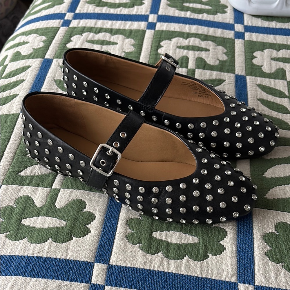 Black Studded Remy Mary Jane Flats
